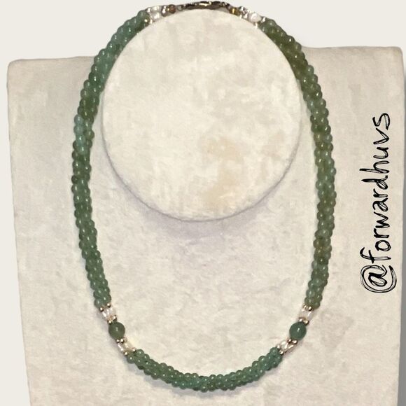 Vintage-Style Twisted Jade & Freshwater Pearl Necklace – 16” - Picture 1 of 9